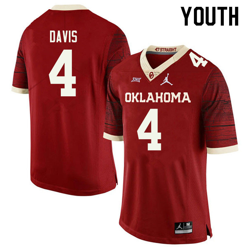 Jordan Brand Youth #4 Jaden Davis Oklahoma Sooners College Football Jerseys Sale-Retro